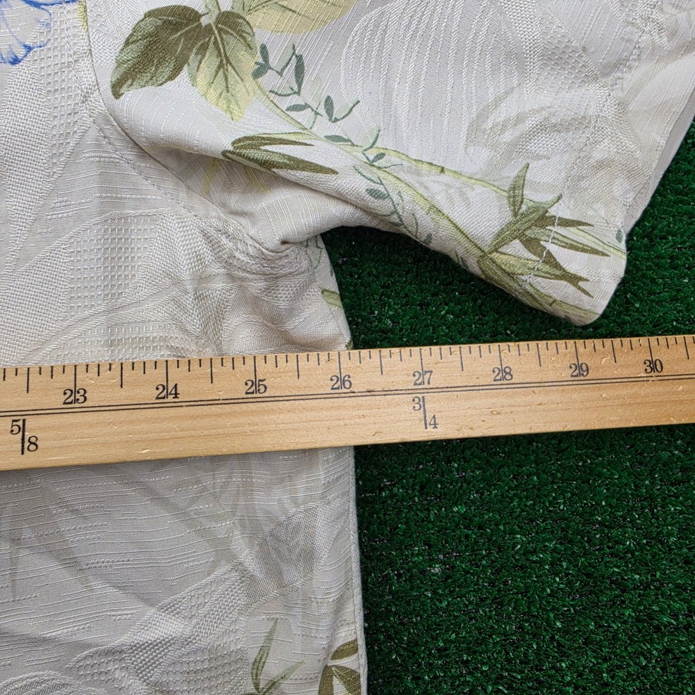Tommy Bahama Shirt Mens XL Cream Blue 100% Silk Jacquard Floral Camp Tropical - Picture 5 of 11